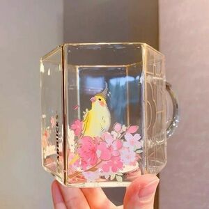 Starbucks 2022 Cherry Blossom Season Glass Cup Birds and Flowers Cup Coffee Cup